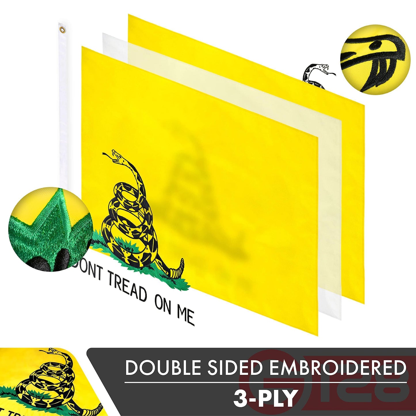 Gadsden Don't Tread On Me Flag  3x5 Ft  Double ToughWeave Series Double Sided