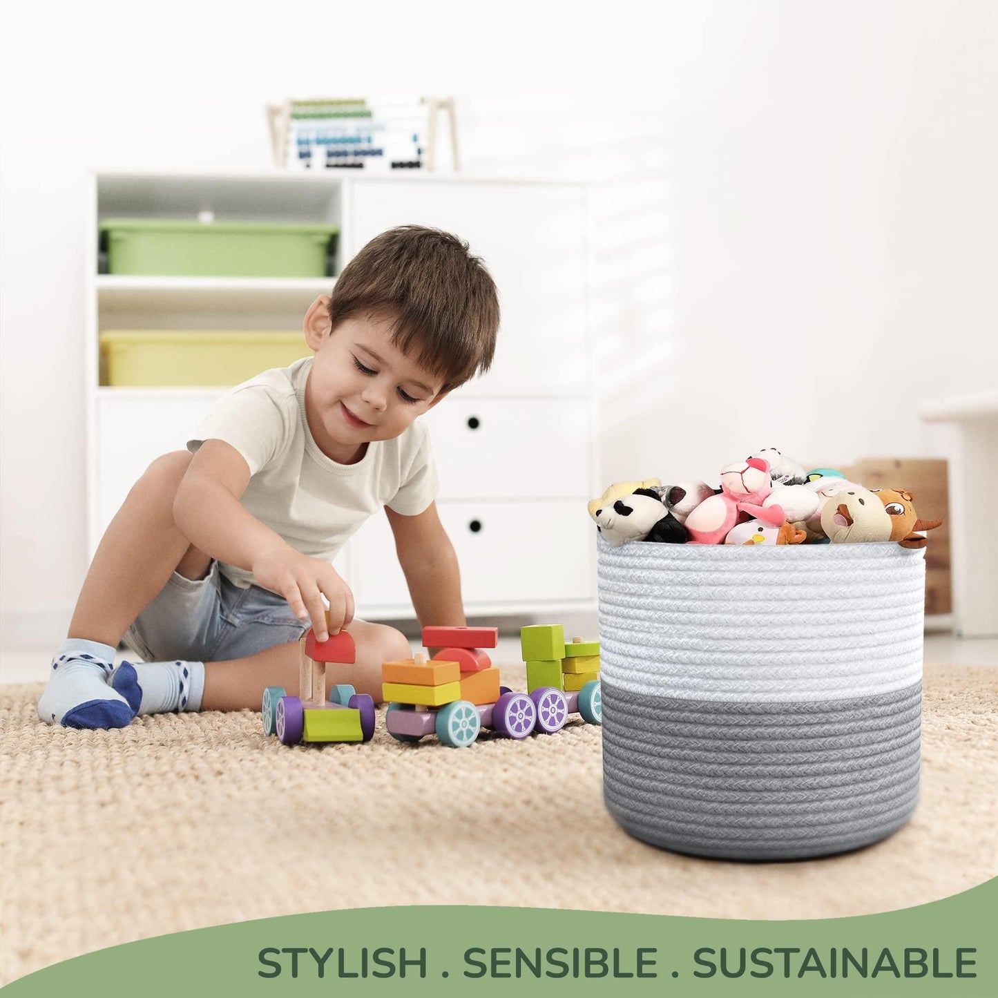 Recycled Cotton Rope Storage Cube Basket Plant Basket Multi Purpose Woven Cube