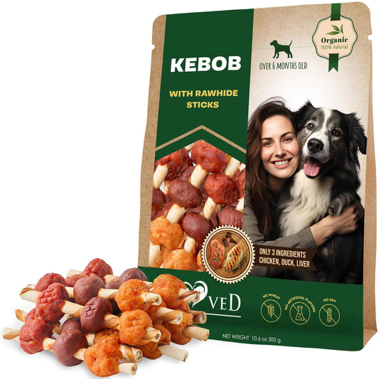 Kabobs Dog Rawhide Treats with Duck & Chicken Human Grade Meat   All Natural &