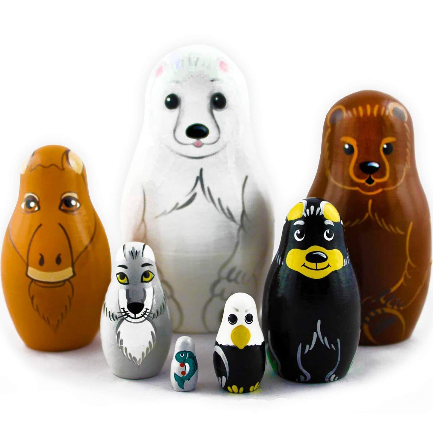 Matryoshka Dolls Northern Animals Alaska Set 7 pcs Wooden Figurines