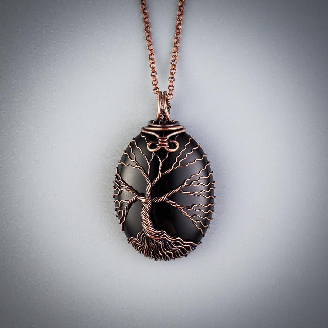 Tree of life black onyx pendant necklace   Unique copper jewelry for men and