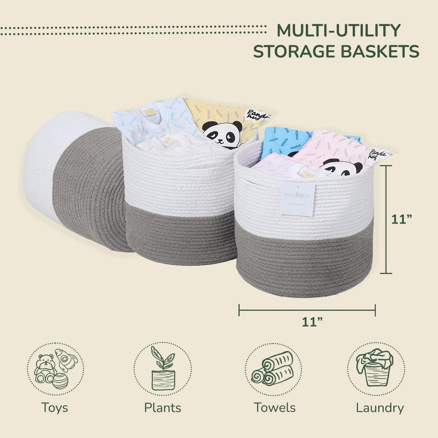 Recycled Cotton Rope Storage Cube Basket Plant Basket Multi Purpose Woven Cube