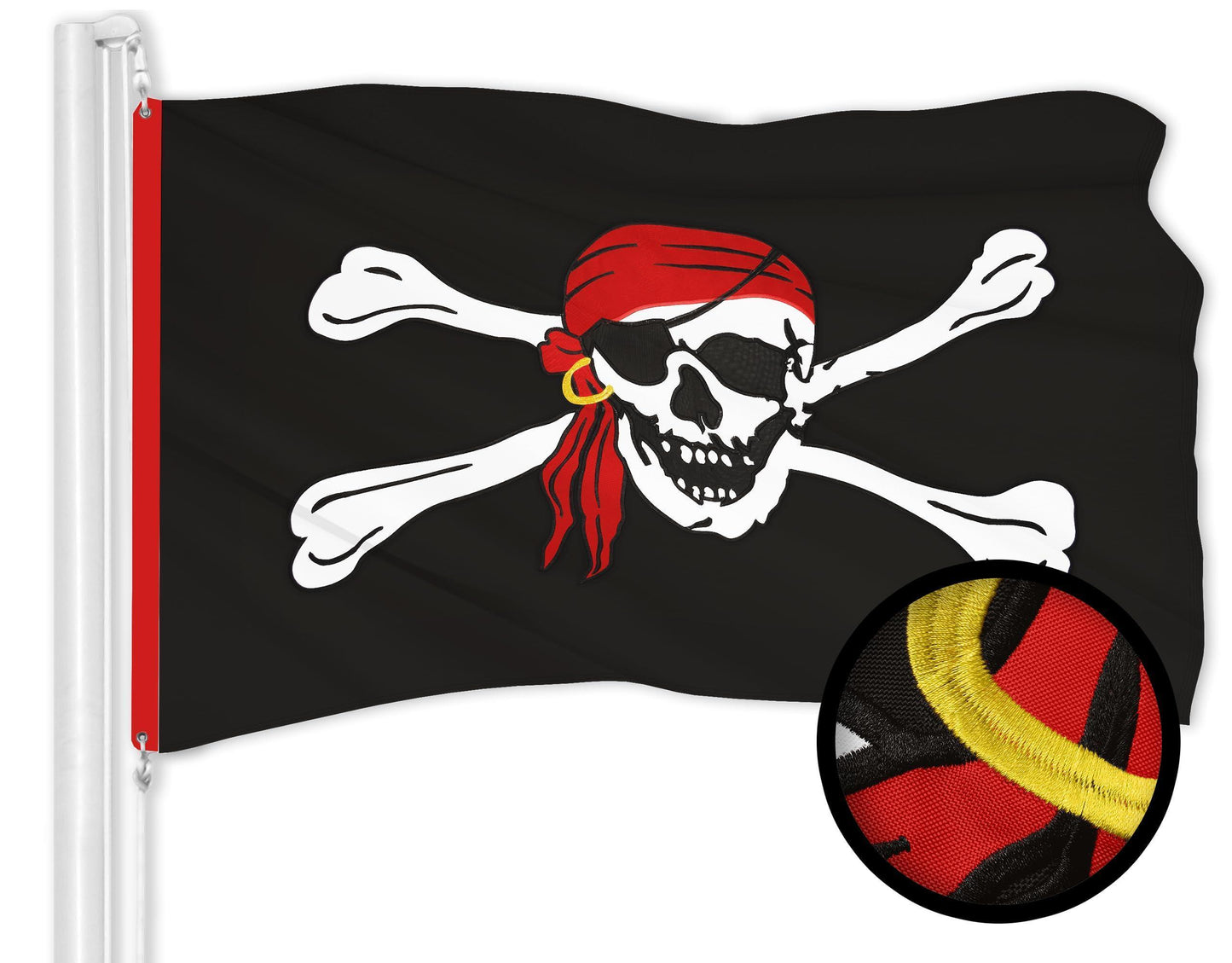 Pirate Jolly Roger Red Head Scarf Flag  2x3 Ft  ToughWeave Series Embroidered