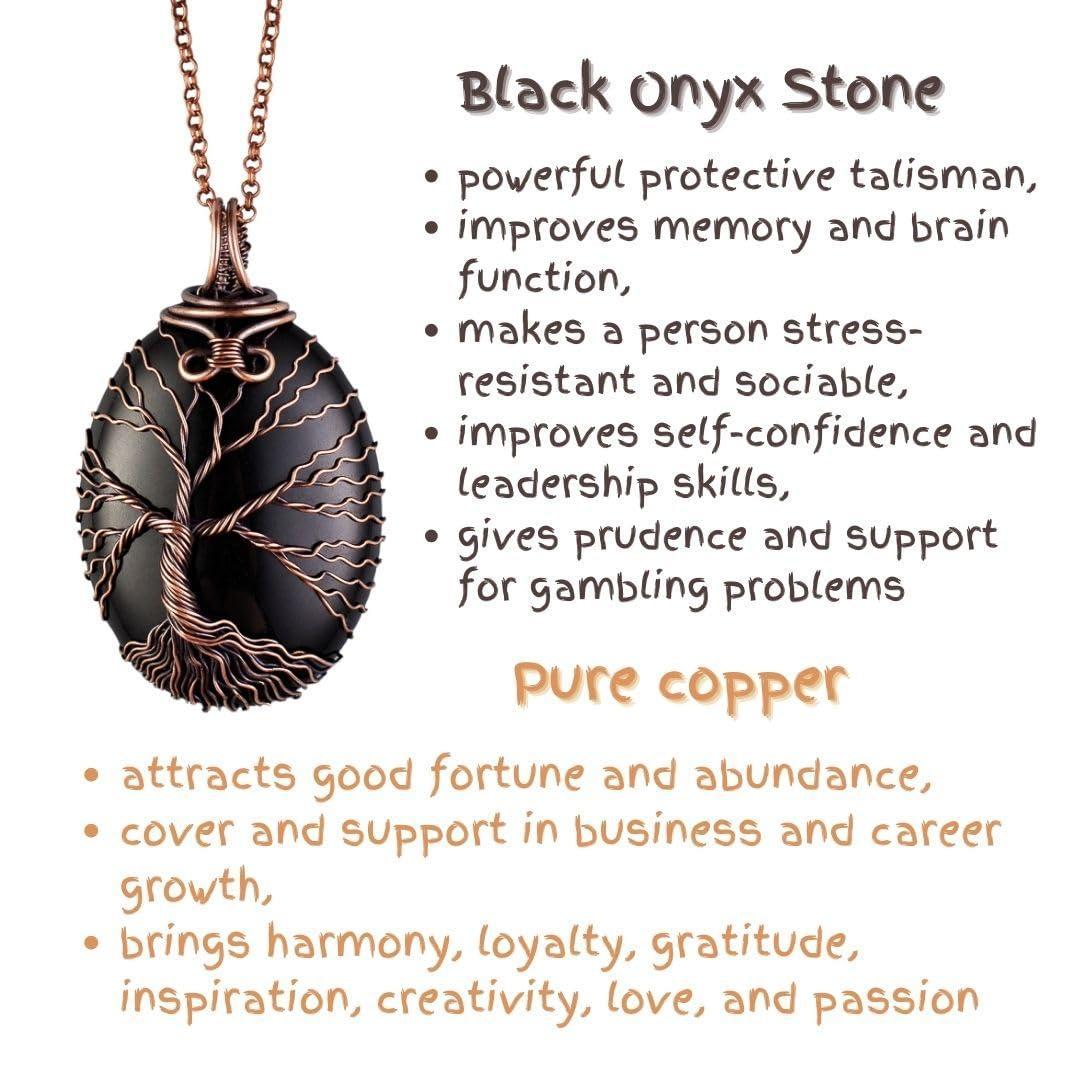 Tree of life black onyx pendant necklace   Unique copper jewelry for men and