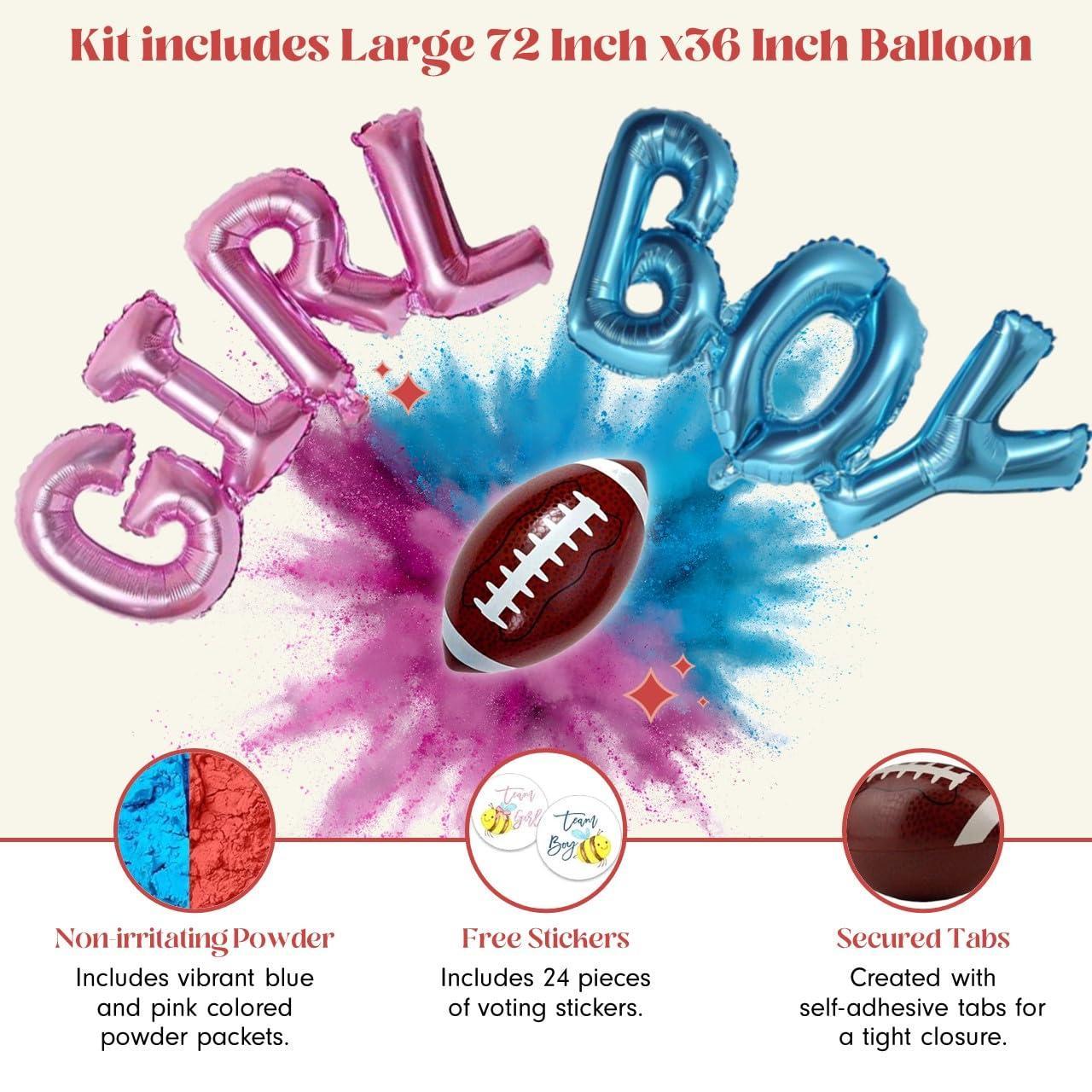 Gender Reveal Football Kit with Large 72 inch Balloons and Stickers   Football