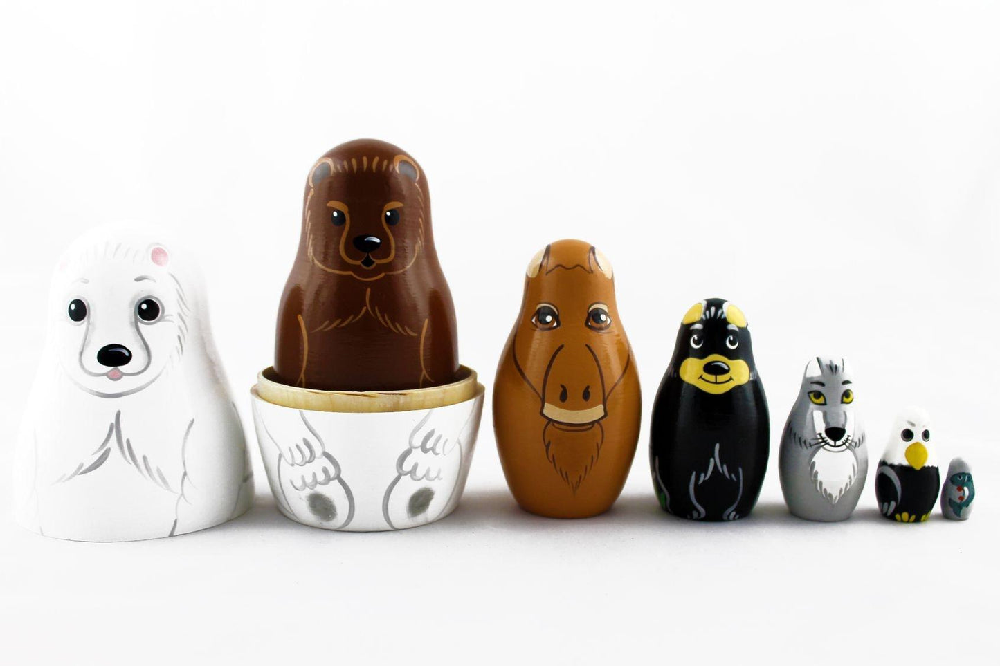 Matryoshka Dolls Northern Animals Alaska Set 7 pcs Wooden Figurines