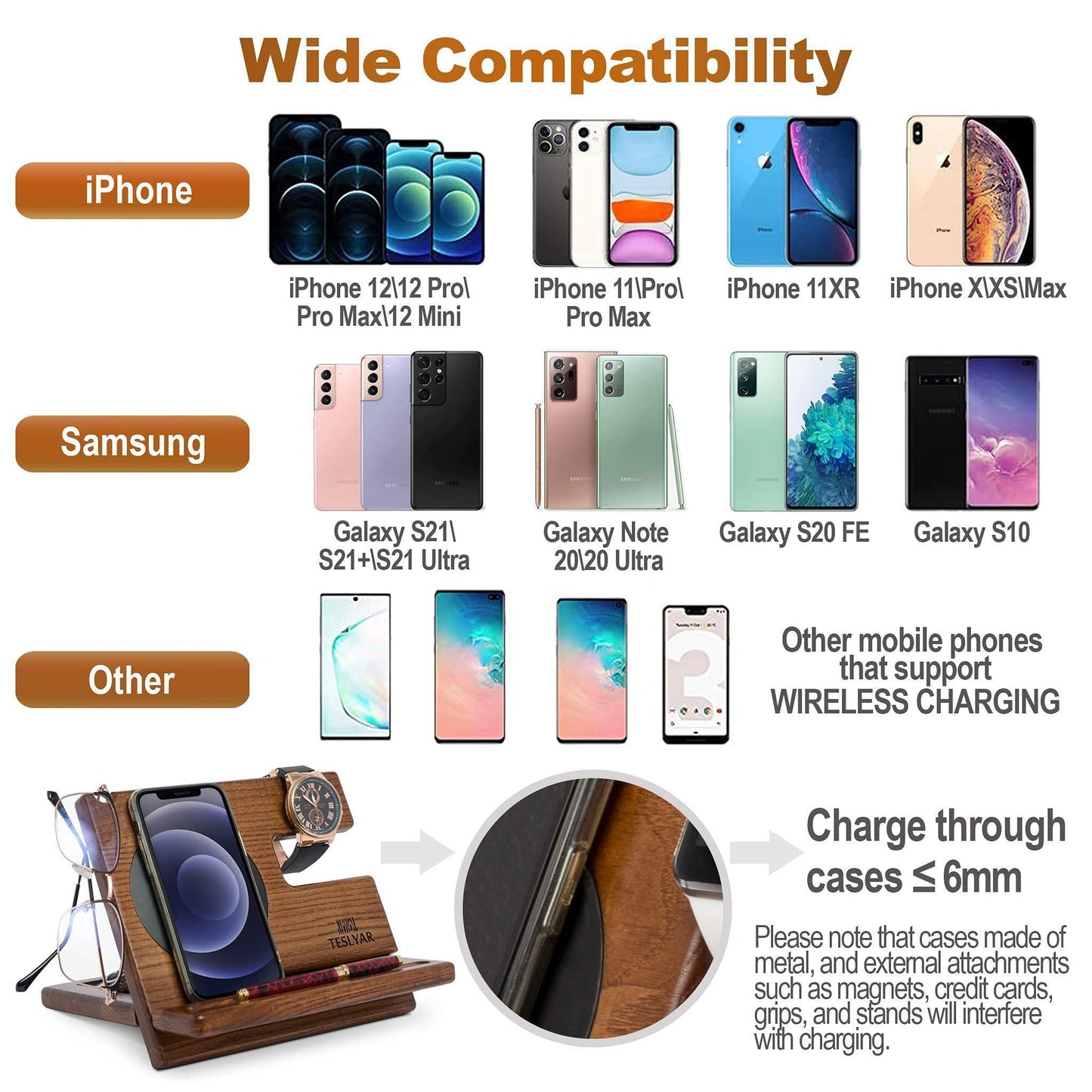 Wood Phone Docking Station Ash Key Holder Wallet Stand Watch Organizer Men