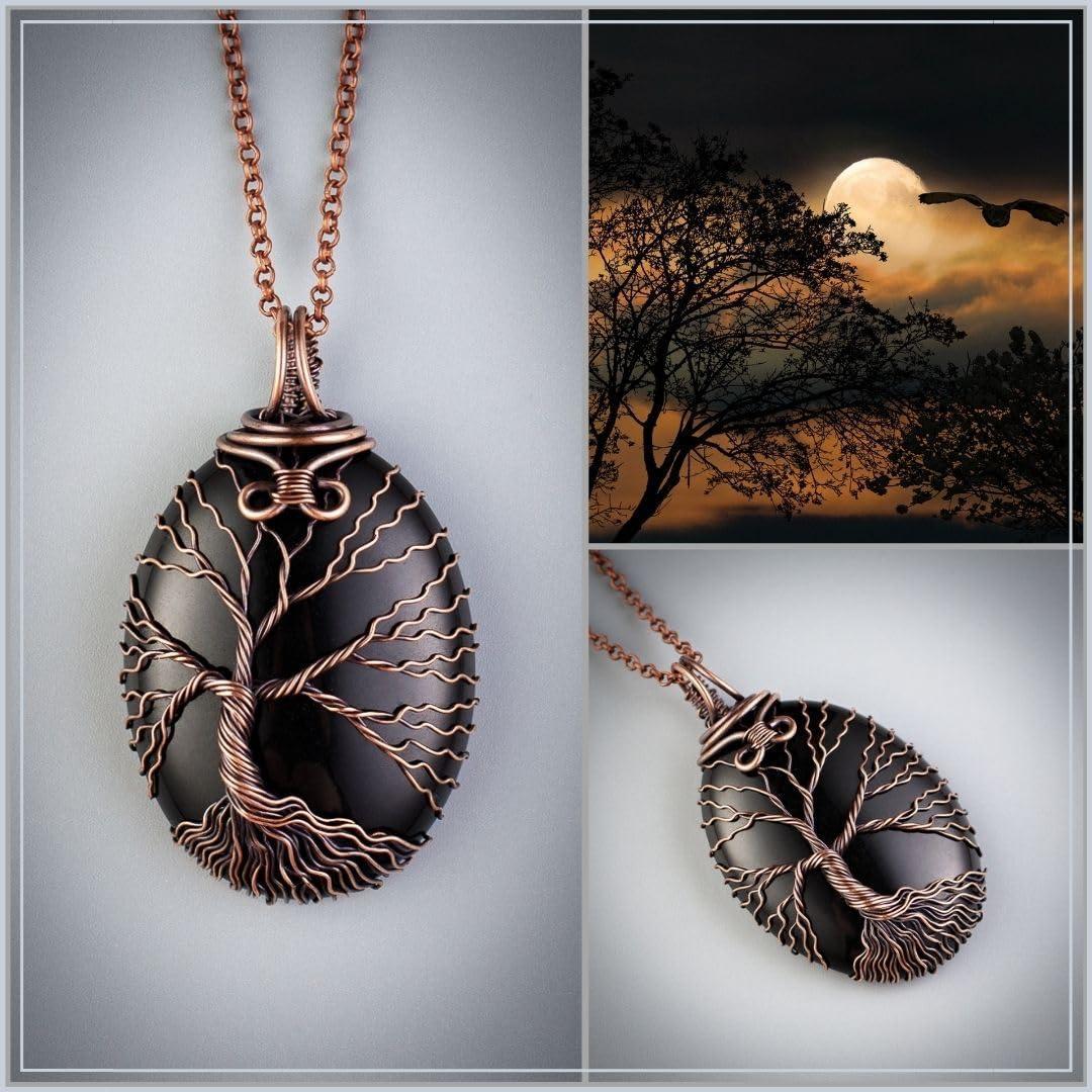 Tree of life black onyx pendant necklace   Unique copper jewelry for men and