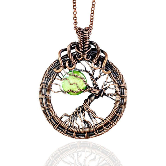 Handmade tree of life pendant necklace with shell moon   Unique copper jewelry