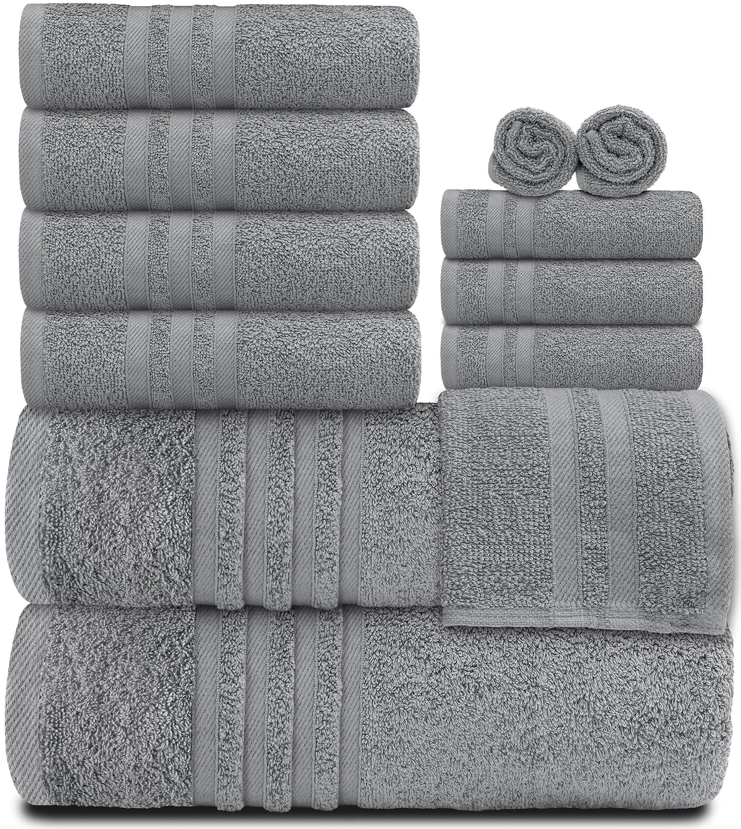 12 Piece Bath Towel Set for Bathroom   Wealuxe Collection 2 Bath Towels 4 Hand