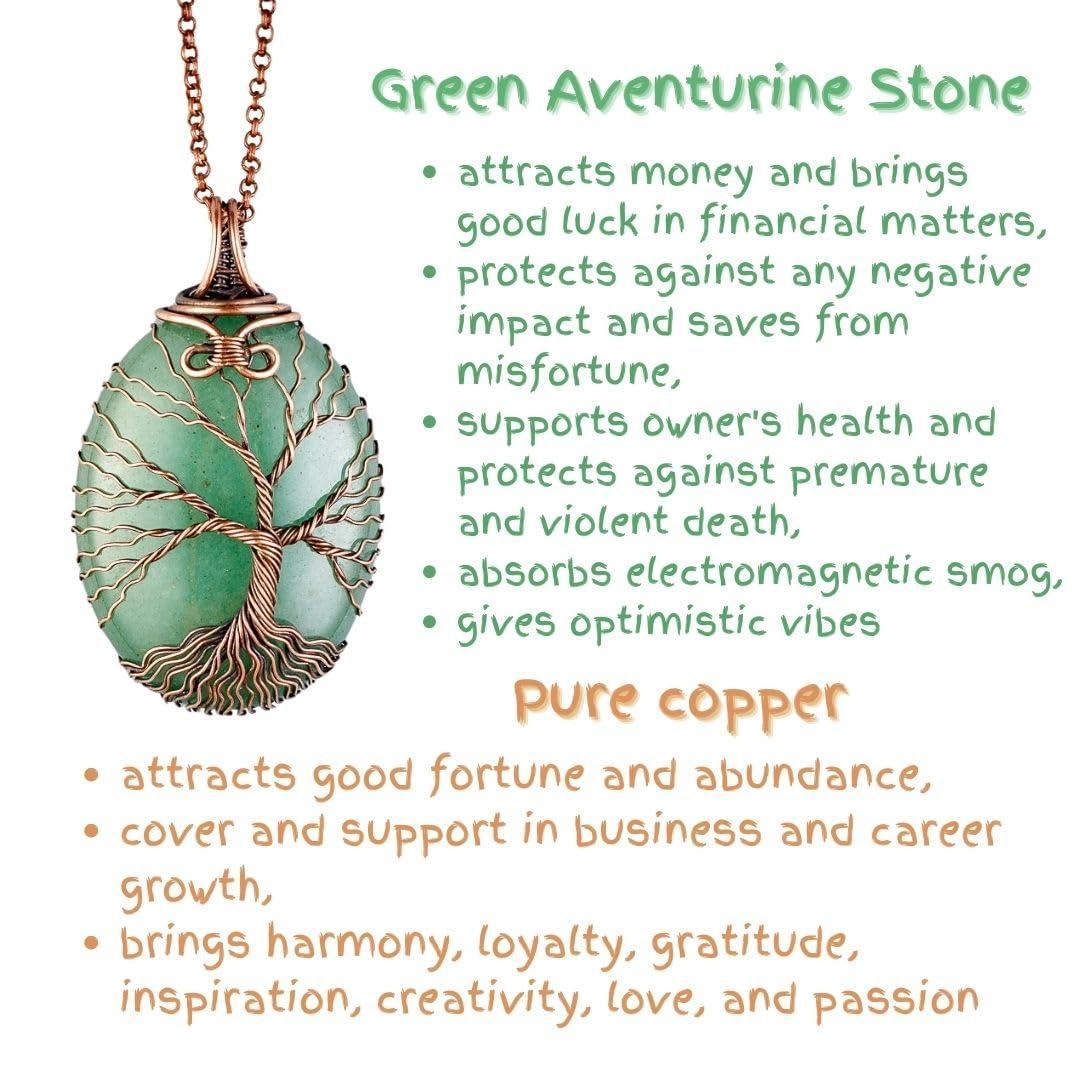 Green aventurine tree of life pendant necklace   Unique copper jewelry for