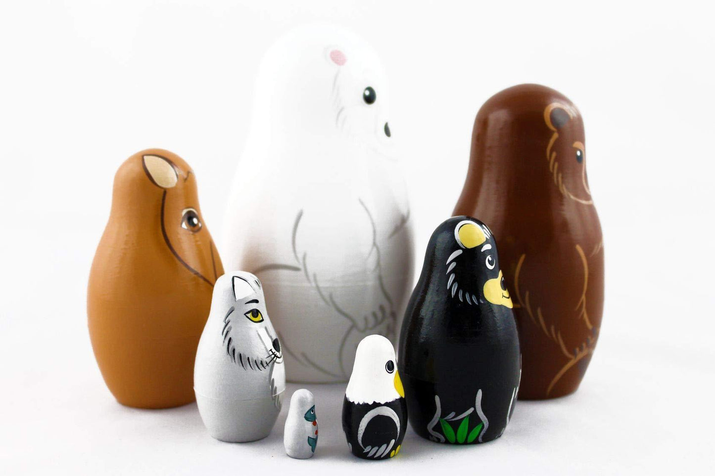 Matryoshka Dolls Northern Animals Alaska Set 7 pcs Wooden Figurines