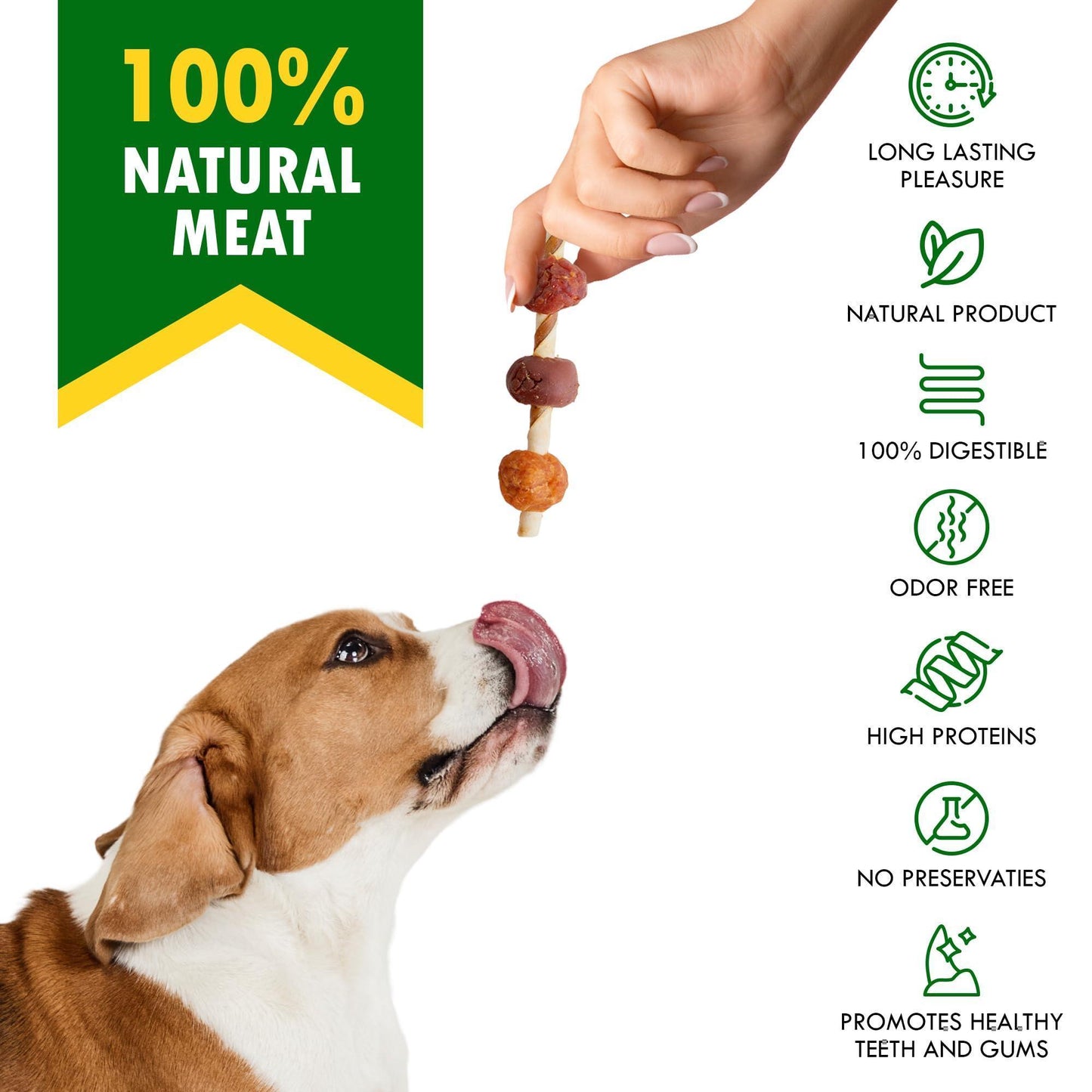 Kabobs Dog Rawhide Treats with Duck & Chicken Human Grade Meat   All Natural &