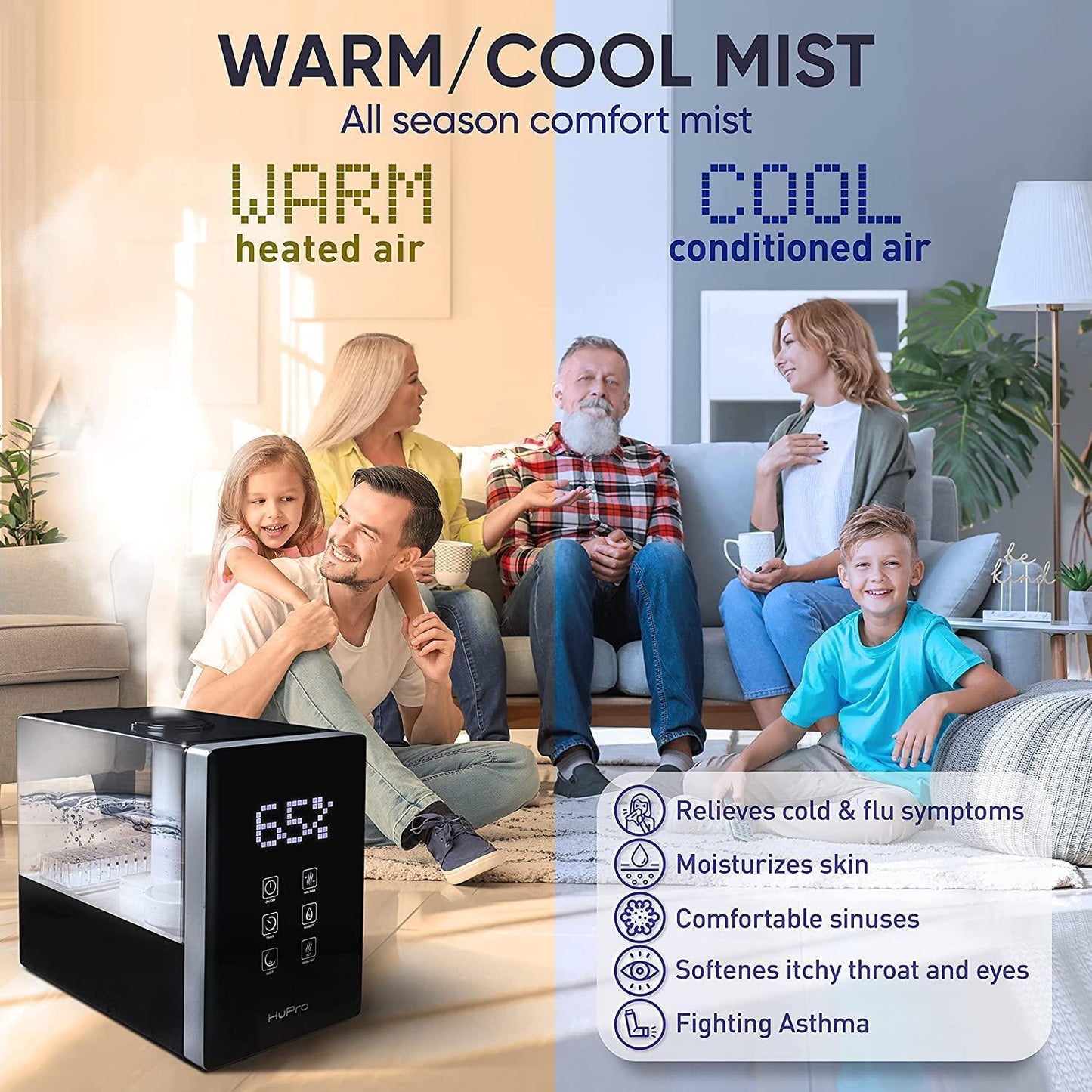 Top Fill Cool Mist & Warm Mist Humidifier for Large Room Home Bedroom Living