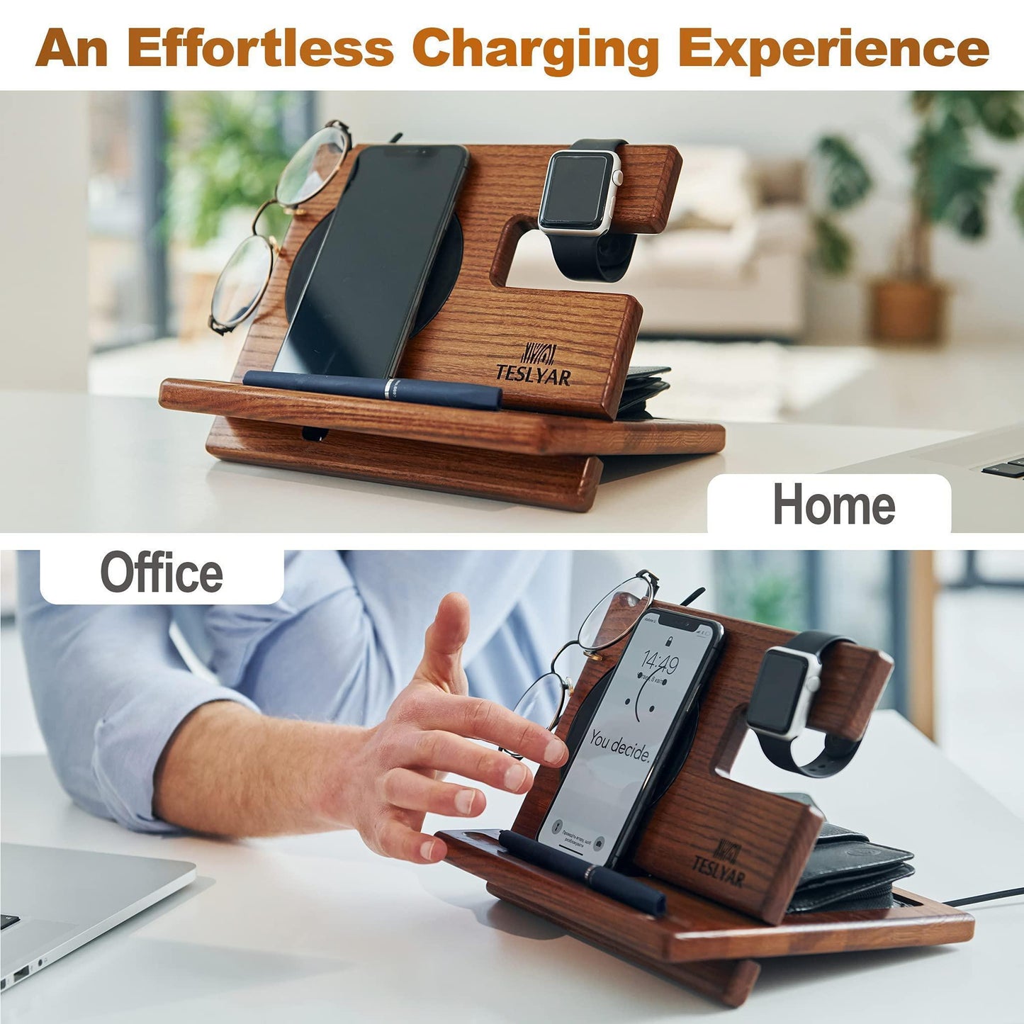 Wood Phone Docking Station Ash Key Holder Wallet Stand Watch Organizer Men