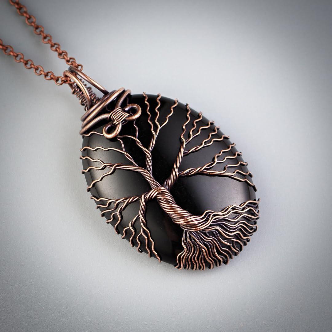 Tree of life black onyx pendant necklace   Unique copper jewelry for men and