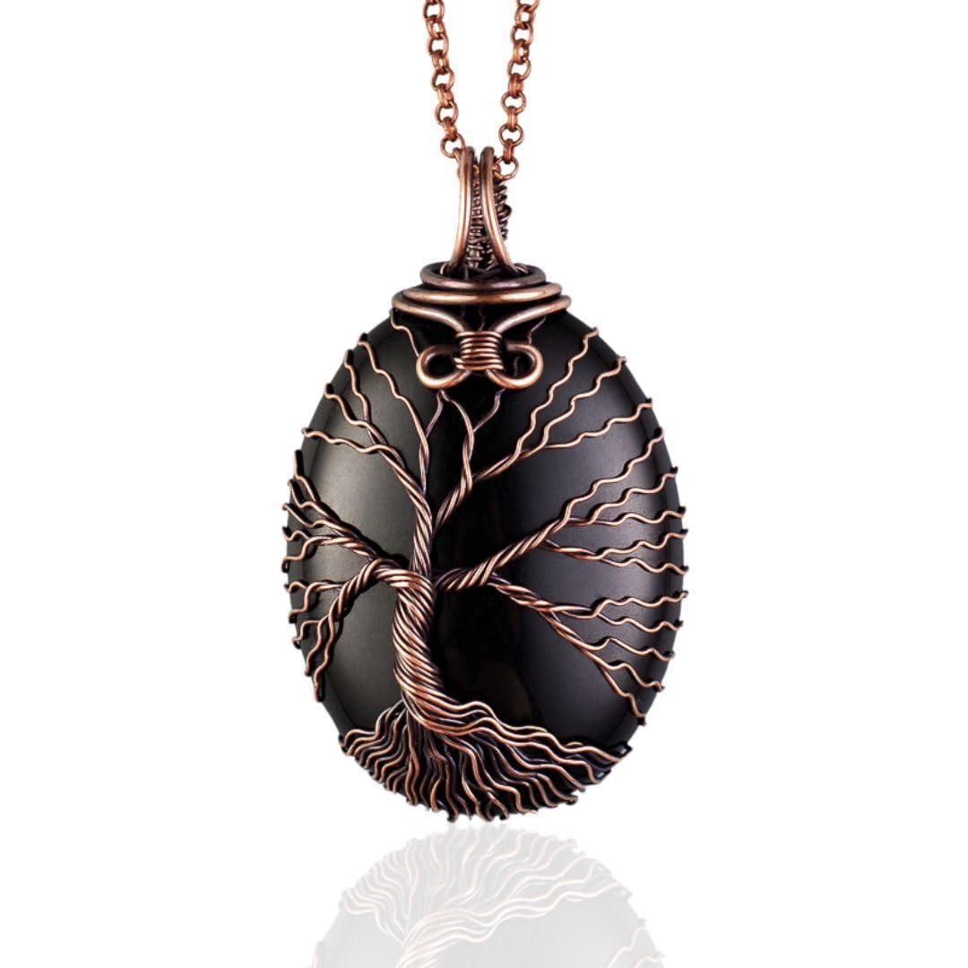 Tree of life black onyx pendant necklace   Unique copper jewelry for men and