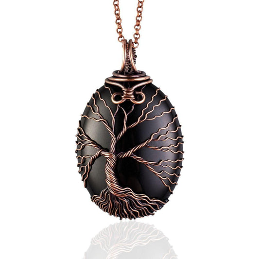 Tree of life black onyx pendant necklace   Unique copper jewelry for men and